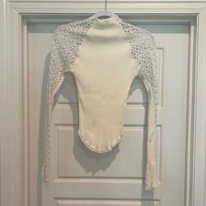 Free People Cream Lace Sleeve Top